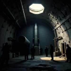 Ein unterirdisches Raketen-Silo im Iran mit industrieller Atmosphäre.